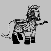 Size: 164x164 | Tagged: safe, ponerpics import, oc, oc only, pegasus, pony, aggie.io, gun, hat, lowres, monochrome, simple background, weapon