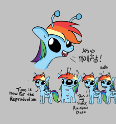Size: 470x504 | Tagged: safe, artist:tjpones, ponerpics import, rainbow dash, alien, alien pony, pegasus, pony, aggie.io, dialogue, female, mare, mitosis, open mouth, simple background, smiling, talking