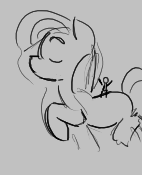 Size: 142x175 | Tagged: safe, ponerpics import, oc, oc:anon, earth pony, pony, aggie.io, eyes closed, female, lowres, macro, mare, monochrome, simple background, smiling, walking, wip