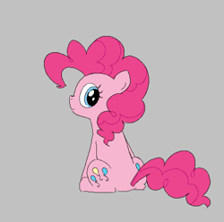 Size: 398x395 | Tagged: safe, ponerpics import, pinkie pie, earth pony, pony, aggie.io, female, looking back, mare, simple background, sitting