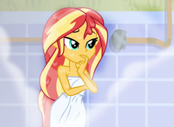 Size: 1024x750 | Tagged: safe, artist:emeraldblast63, derpibooru import, sunset shimmer, comic:the tale of two sunsets, equestria girls, bare shoulders, female, showering