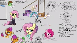 Size: 1920x1080 | Tagged: safe, artist:tjpones, derpibooru import, fluttershy, pinkie pie, rainbow dash, smolder, spike, sunset shimmer, twilight sparkle, unicorn twilight, oc, oc:tjpones, alicorn, dragon, earth pony, pegasus, pony, robot, robot pony, unicorn, werewolf, equestria girls, alternate hairstyle, art dump, bust, eyepatch, female, filly, filly twilight sparkle, fluttergoth, foal, food, gray background, guillotine, hipstershy, kissy face, male, mare, meat, mouth hold, pencil, pirate costume, pirate twilight, scooby doo and the ghoul school, shipping, simple background, spolder, squatpony, stallion, steak, straight, treasure chest, twiggie, winnie the werewolf, younger
