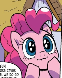 Size: 537x670 | Tagged: safe, artist:pencils, derpibooru import, idw, pinkie pie, spoiler:comic94, cropped, cute, diapinkes, lip bite, season 10, solo