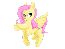 Size: 960x720 | Tagged: safe, artist:mermaxthegoat572, derpibooru import, fluttershy, pegasus, pony, friendship is magic, g4, female, hatching (technique), looking at you, mare, pose, quadrupedal, raised hoof, raised leg, shiny, simple background, smiling, smiling at you, solo, spread wings, transparent background, wings