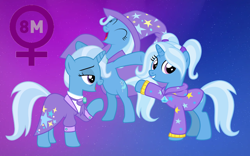 Size: 1280x800 | Tagged: safe, artist:3d4d, derpibooru import, trixie, pony, unicorn, the last problem, bipedal, cape, clothes, eyes closed, female, hat, mare, older, older trixie, open mouth, teenage trixie, trixie's cape, trixie's hat, wallpaper