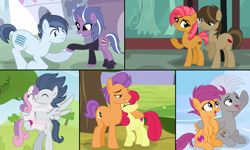 Size: 3852x2316 | Tagged: safe, artist:mcrespin88, derpibooru import, apple bloom, babs seed, barley grind, chipcutter, lilymoon, rumble, scootaloo, shady daze, sweetie belle, tender taps, pony, cutie mark crusaders, female, male, mare, older, older apple bloom, older babs seed, older chipcutter, older rumble, older scootaloo, older sweetie belle, older tender taps, rumbelle, scootachip, shipping, stallion, straight, tenderbloom