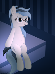 Size: 3016x4032 | Tagged: safe, artist:rainbowšpekgs, derpibooru import, oc, oc only, oc:haze northfleet, pegasus, pony, bed, bedroom eyes, chubby, female, mare, on bed, open mouth, pegasus oc, sitting, sitting on bed, solo