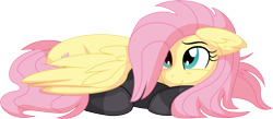 Size: 9969x4352 | Tagged: safe, artist:cyanlightning, derpibooru import, fluttershy, pegasus, pony, .svg available, absurd resolution, clothes, cute, daaaaaaaaaaaw, ear fluff, ears, female, lying down, mare, prone, shyabetes, simple background, socks, solo, striped socks, transparent background, vector, weapons-grade cute