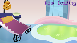 Size: 4096x2304 | Tagged: safe, artist:candy meow, derpibooru import, crystal empire, crystal kingdom, crystal spa, legends of equestria, loading screen, no pony, pillow, spa, window