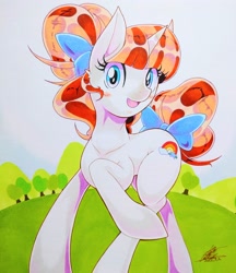 Size: 3024x3493 | Tagged: safe, artist:025aki, derpibooru import, oc, pony, bow, solo, tail, tail bow, traditional art