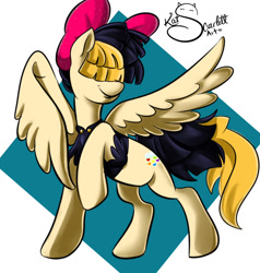 Size: 1216x1280 | Tagged: safe, artist:katscarlett, derpibooru import, songbird serenade, pegasus, pony, my little pony: the movie, bow, hair bow, hair over eyes, sia (singer), smiling, solo, wings