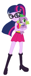 Size: 268x660 | Tagged: safe, artist:cookiechans2, artist:obriannakenobi, derpibooru import, sci-twi, spike, spike the regular dog, twilight sparkle, dog, equestria girls, friendship games, 2016, bare shoulders, base used, boots, clothes, glasses, high heel boots, high heels, looking at you, school spirit, school uniform, schoolgirl, shoes, simple background, sleeveless, white background