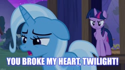 Size: 1280x720 | Tagged: safe, derpibooru import, edit, edited screencap, screencap, trixie, twilight sparkle, twilight sparkle (alicorn), alicorn, no second prances, caption, female, image macro, lesbian, shipping, text, twixie