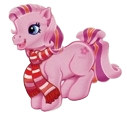 Size: 127x130 | Tagged: safe, artist:carlo loraso, derpibooru import, rose blossom, earth pony, pony, g3, baby, baby pony, baby rose blossom, christmas, clothes, female, filly, foal, holiday, pink coat, pink hair, scarf, simple background, solo, sticker, transparent background, winter