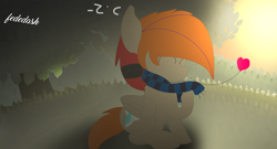 Size: 7572x4080 | Tagged: safe, artist:fededash, derpibooru import, oc, oc only, oc:fededash, pegasus, clothes, cutie mark, eyes closed, happy, heart, pegasus oc, scarf, shadow, sitting, solo, striped scarf, sun, sun ray, tree