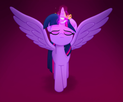 Size: 971x804 | Tagged: safe, derpibooru import, screencap, twilight sparkle, twilight sparkle (alicorn), alicorn, pony, my little pony: the movie, cropped, female, glowing, glowing horn, horn, jewelry, majestic, mare, meditating, meditation, solo, spread wings, wings
