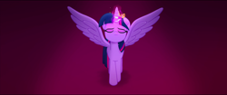 Size: 1920x808 | Tagged: safe, derpibooru import, screencap, twilight sparkle, twilight sparkle (alicorn), alicorn, pony, my little pony: the movie, female, glowing, glowing horn, horn, jewelry, majestic, mare, meditating, meditation, solo, spread wings, wings