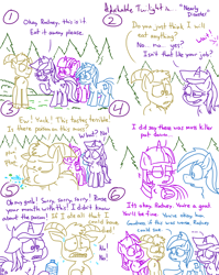 Size: 4779x6013 | Tagged: safe, artist:adorkabletwilightandfriends, derpibooru import, amethyst star, minuette, sparkler, twilight sparkle, twilight sparkle (alicorn), oc, oc:rodney, alicorn, goat, pony, unicorn, comic:adorkable twilight and friends, adorkable, adorkable twilight, comic, confused, conversation, converse, cute, discussion, dork, fertilizer, garden, help, helping, lawn, moss, nervous, question, remorse, sad, scared, shoes, slice of life, spitting, water, yard