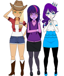 Size: 822x972 | Tagged: safe, derpibooru import, applejack, rarity, twilight sparkle, human, clothes, humanized, kisekae, shoes, simple background, solo, transparent background, trio