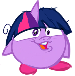 Size: 1443x1458 | Tagged: safe, artist:creamyogurt, derpibooru import, edit, twilight sparkle, pony, a trivial pursuit, crossover, faic, female, kirby, kirby (series), kirby twilight, kirbyfied, nightmare fuel, puffball, simple background, solo, species swap, transparent background, twilight snapple, wat