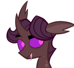 Size: 486x448 | Tagged: safe, artist:alandisc, derpibooru import, oc, oc only, changeling, pony, bust, changeling oc, ears, fangs, floppy ears, freckles, ponified, simple background, solo, white background