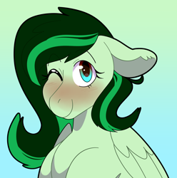 Size: 2920x2948 | Tagged: safe, artist:ashtrol, derpibooru import, oc, oc:eden shallowleaf, pegasus, blushing, bust, ears, floppy ears, pegasus oc