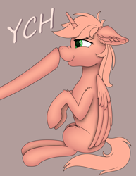 Size: 2193x2838 | Tagged: safe, artist:fess, derpibooru import, alicorn, pony, boop, commission, duo, ear fluff, ears, floppy ears, folded wings, high res, hooves, horn, nose wrinkle, offscreen character, simple background, sitting, smiling, tail, wings, ych example, ych sketch, your character here