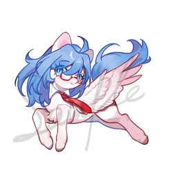 Size: 2000x2000 | Tagged: safe, artist:kura, derpibooru import, oc, oc only, pegasus, pony, chest fluff, commission, female, glasses, mare, necktie, obtrusive watermark, sample, simple background, solo, watermark, white background, wings