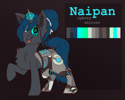 Size: 2500x2000 | Tagged: safe, artist:lionbun, derpibooru import, oc, oc:naipan, cyborg, unicorn, commission, reference sheet, roboticization