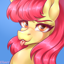 Size: 2000x2000 | Tagged: safe, artist:ellynet, derpibooru import, apple bloom, earth pony, pony, bust, portrait, solo, tongue, tongue out