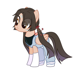 Size: 2484x2372 | Tagged: safe, artist:idkhesoff, derpibooru import, oc, oc only, oc:mei, pegasus, pony, bandana, clothes, female, genshin impact, mare, overalls, ponified, ponified oc, simple background, socks, solo, tanktop, tattoo, transparent background