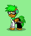 Size: 62x73 | Tagged: safe, artist:dematrix, derpibooru import, pegasus, pony, bijuu mike, clothes, glasses, green background, headphones, male, pixel art, ponified, pony town, simple background, stallion, sword, weapon, youtuber