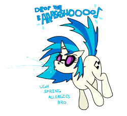 Size: 3629x3322 | Tagged: artist needed, safe, derpibooru import, dj pon-3, vinyl scratch, pony, unicorn, allergies, drop the bass, female, floating, glasses, mare, nostril flare, nostrils, simple background, sneeze spray, sneezing, snot, solo, spray, transparent background