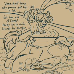 Size: 1500x1500 | Tagged: safe, artist:tsitra360, derpibooru import, gallus, ocellus, sandbar, silverstream, yona, changeling, dragon, griffon, yak, macro, massage, monochrome