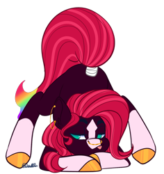 Size: 1188x1260 | Tagged: safe, artist:wicked-red-art, derpibooru import, oc, oc only, oc:painted lilly, earth pony, pony, :p, bedroom eyes, coat markings, commission, ear piercing, earring, face down ass up, jacko challenge, jewelry, meme, nonbinary, nose piercing, nose ring, piercing, simple background, solo, tail, tail wrap, tongue, tongue out, transparent background, unshorn fetlocks, ych result