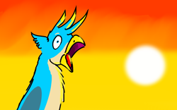 Size: 3200x2000 | Tagged: safe, artist:horsesplease, gallus, griffon, crowing, gallus the rooster, gallusposting, insanity, meme, morning, screaming, sun, sunrise