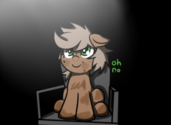 Size: 678x497 | Tagged: safe, artist:neuro, derpibooru import, oc, oc only, earth pony, pony, chair, female, mare, oh no, runescape, sitting, smiling, solo, spotlight, sweat