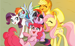 Size: 2918x1790 | Tagged: safe, artist:pointdelta, derpibooru import, applejack, fluttershy, pinkie pie, rainbow dash, rarity, twilight sparkle, unicorn twilight, earth pony, pegasus, pony, unicorn, friendship is magic, mane six