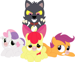 Size: 3560x2956 | Tagged: safe, artist:porygon2z, derpibooru import, apple bloom, scootaloo, sweetie belle, cutie mark crusaders, king (the owl house), simple background, the owl house, the three little pigs, transparent background