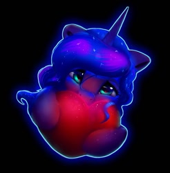 Size: 985x999 | Tagged: safe, artist:itssim, derpibooru import, princess luna, alicorn, pony, beautiful, black background, blushing, cute, female, heart, holding, looking at you, lunabetes, mare, simple background, solo