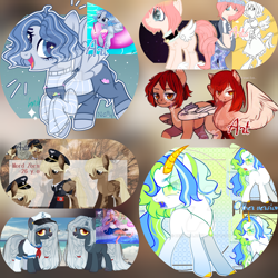 Size: 2000x2000 | Tagged: safe, artist:deko4ka, derpibooru import, oc, angel, earth pony, pegasus, unicorn, adoptable, adopted, adoption, advertisement, auction, black and white, blue, chocolate, deviantart, flower, food, grayscale, monochrome, ocean, punk, rainbow, red, sale, water