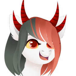 Size: 2000x2000 | Tagged: safe, artist:77jessieponygames77, derpibooru import, oc, oc only, pony, bust, eyelashes, female, horns, mare, simple background, smiling, solo, transparent background