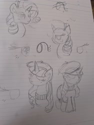 Size: 1536x2048 | Tagged: safe, artist:tiga mega, derpibooru import, rarity, pony, unicorn, beatnik rarity, beret, bust, clothes, eyes closed, female, hat, horn, lined paper, mare, sweater, traditional art