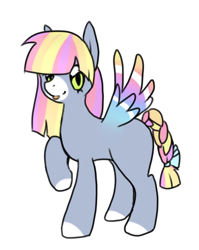 Size: 391x490 | Tagged: safe, artist:churobu, derpibooru import, oc, oc only, pegasus, pony, braided tail, pegasus oc, raised hoof, raised leg, simple background, solo, tail, white background