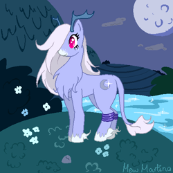 Size: 500x500 | Tagged: safe, artist:churobu, derpibooru import, oc, oc only, pony, antlers, chest fluff, eyelashes, female, full moon, mare, moon, solo, unshorn fetlocks