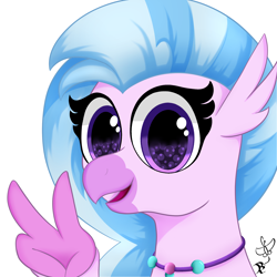 Size: 2000x2000 | Tagged: safe, artist:daftramms, derpibooru import, silverstream, hippogriff, g4, cute, simple background, solo