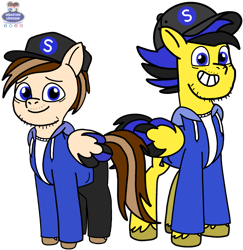Size: 1721x1773 | Tagged: safe, artist:mrstheartist, oc, oc only, oc:ponyseb 2.0, oc:seb the pony, pegasus, pony, my little pony: tell your tale, spoiler:my little pony g5, spoiler:my little pony: tell your tale, base used, duo, equine, feral, fictional species, hasbro, male, mammal, my little pony, siblings, simple background, spoiler, stallion, transparent background, twins