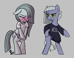 Size: 470x366 | Tagged: safe, artist:horsepen, limestone pie, marble pie, earth pony, pony, aggie.io, blushing, clothes, embarrassed, eyes closed, female, frown, grayscale, looking at you, mare, monochrome, pie sisters, shirt, siblings, simple background, sisters, t-shirt