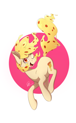 Size: 1200x1920 | Tagged: safe, artist:laptop-pone, derpibooru import, oc, oc only, food pony, original species, pizza pony, pony, one eye closed, pizza, smiling, solo, wink