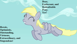 Size: 1008x576 | Tagged: safe, derpibooru import, edit, edited screencap, screencap, derpy hooves, pegasus, pony, twilight's kingdom, cropped, cute, derpabetes, female, flipped image, flying, mare, text